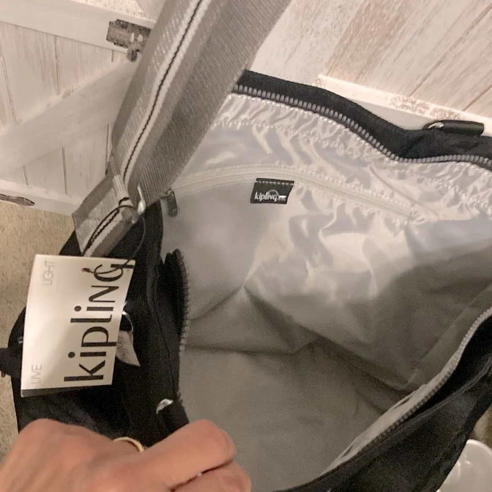 FINAL PRICE! Kipling Adara Tote Black Silver Large Nylon Travel Work Bag NWT